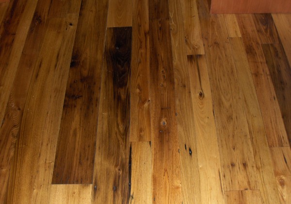 Chestnut flooring, remilled from barn timbers.